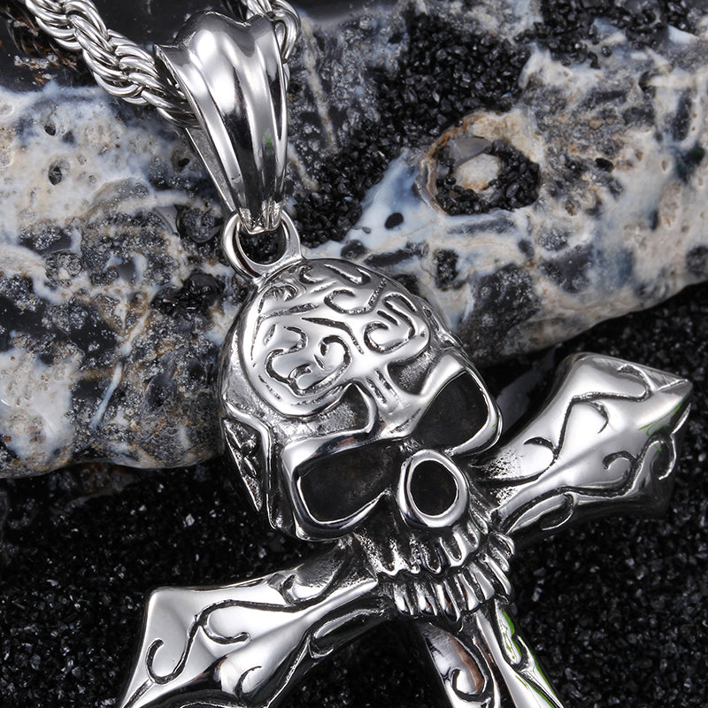 Cool Large Biker Stainless steel Skeleton skull Cross Pendant