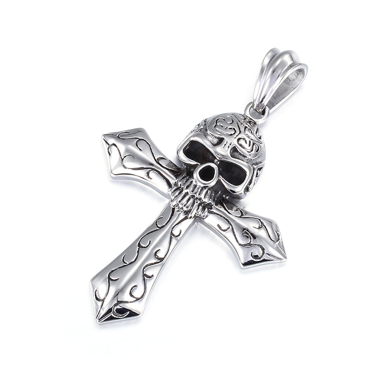 Cool Large Biker Stainless steel Skeleton skull Cross Pendant