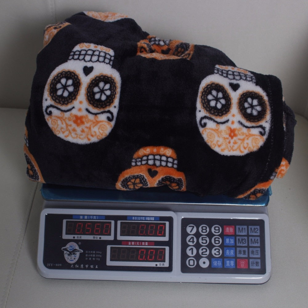 Skull skeleton head spider net nightmare throw blanket