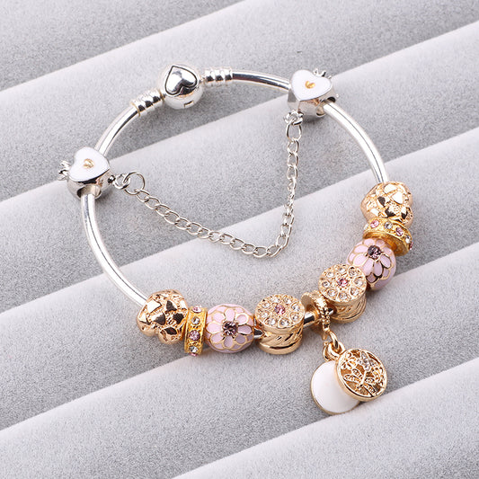 2018 Cute Charm Bracelet With Flower Pendant Charm Gold Murano Glass Beads Friendship Fit Women Bracelet DIY Jewelry