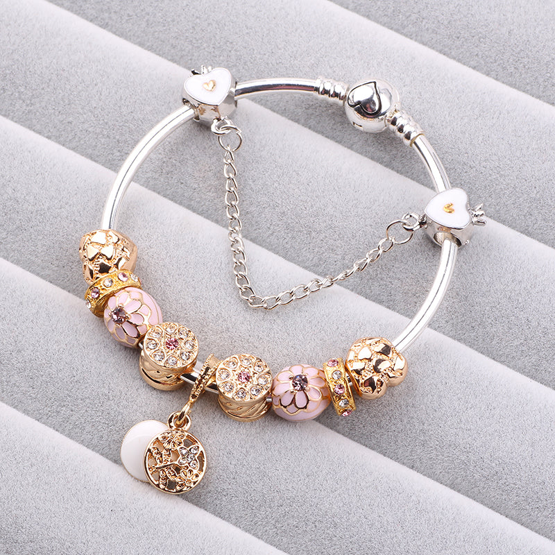 2018 Cute Charm Bracelet With Flower Pendant Charm Gold Murano Glass Beads Friendship Fit Women Bracelet DIY Jewelry