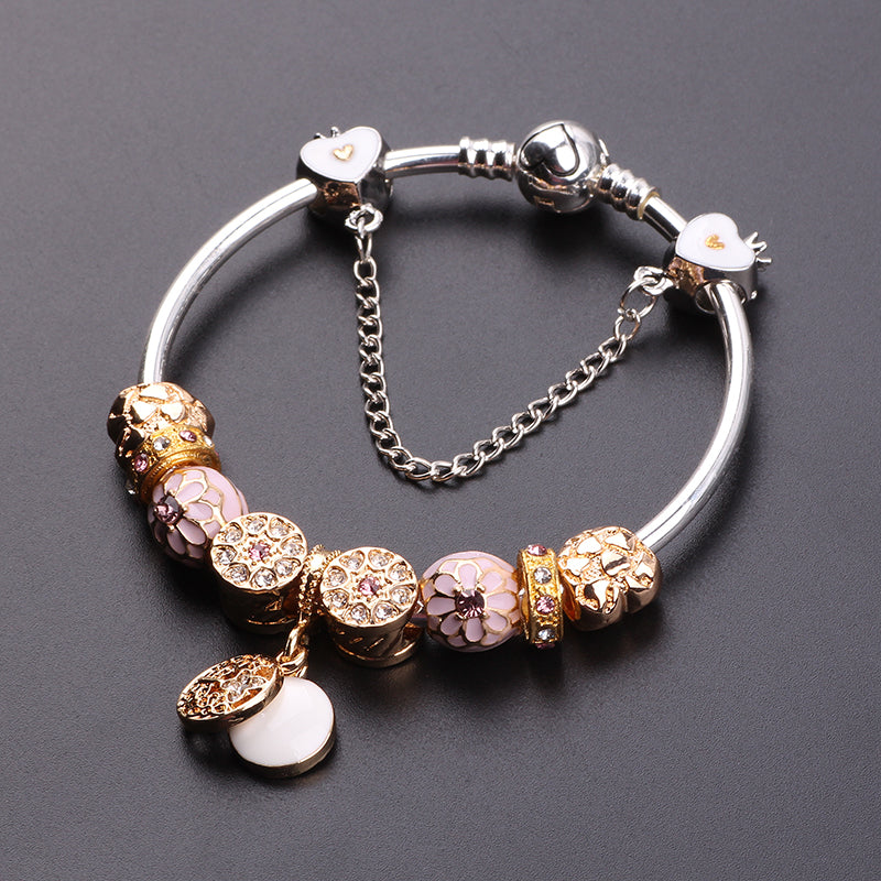 2018 Cute Charm Bracelet With Flower Pendant Charm Gold Murano Glass Beads Friendship Fit Women Bracelet DIY Jewelry