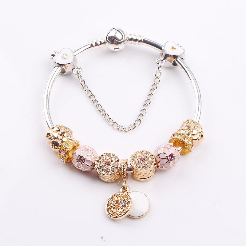 2018 Cute Charm Bracelet With Flower Pendant Charm Gold Murano Glass Beads Friendship Fit Women Bracelet DIY Jewelry