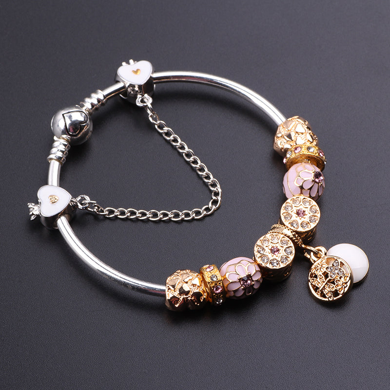 2018 Cute Charm Bracelet With Flower Pendant Charm Gold Murano Glass Beads Friendship Fit Women Bracelet DIY Jewelry