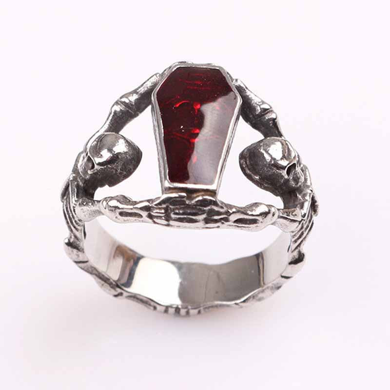 Crazy Feng Gothic Punk Fire Opal Stone Skull Finger Rings For Femme Top Quality Stainless Steel Skeleton Midi Ring Jewelry Gift