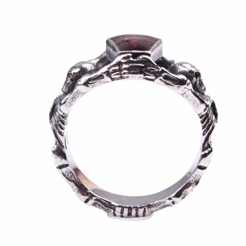 Crazy Feng Gothic Punk Fire Opal Stone Skull Finger Rings For Femme Top Quality Stainless Steel Skeleton Midi Ring Jewelry Gift