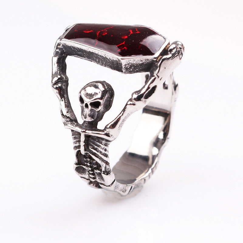 Crazy Feng Gothic Punk Fire Opal Stone Skull Finger Rings For Femme Top Quality Stainless Steel Skeleton Midi Ring Jewelry Gift