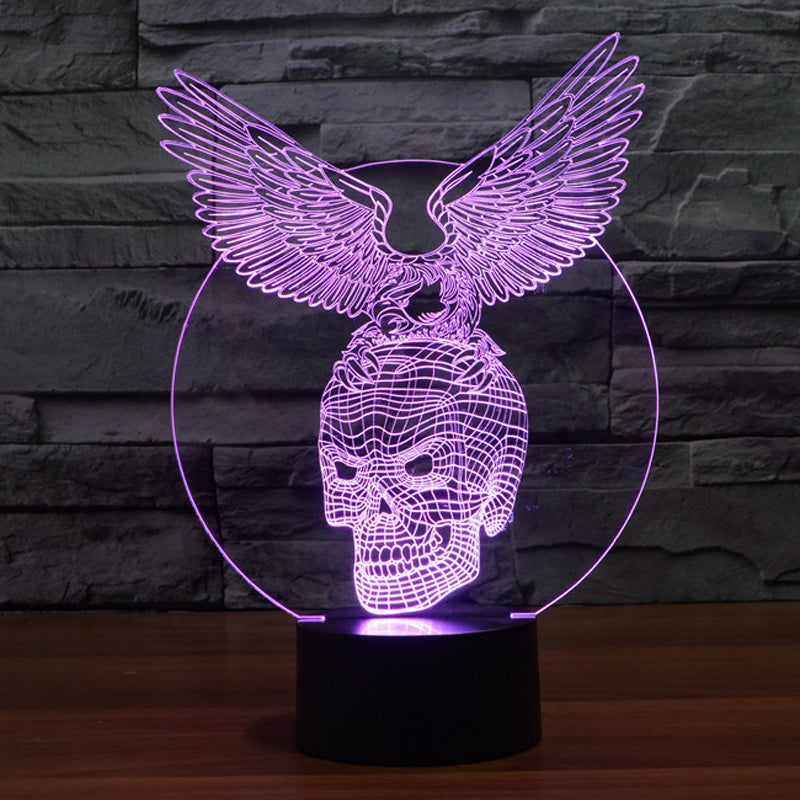 Creative 3D illusion Lamp,Acrylic 7 color changing Eagle&Skull shape LED Night Light usb Atmosphere table Lamp Novelty Lighting