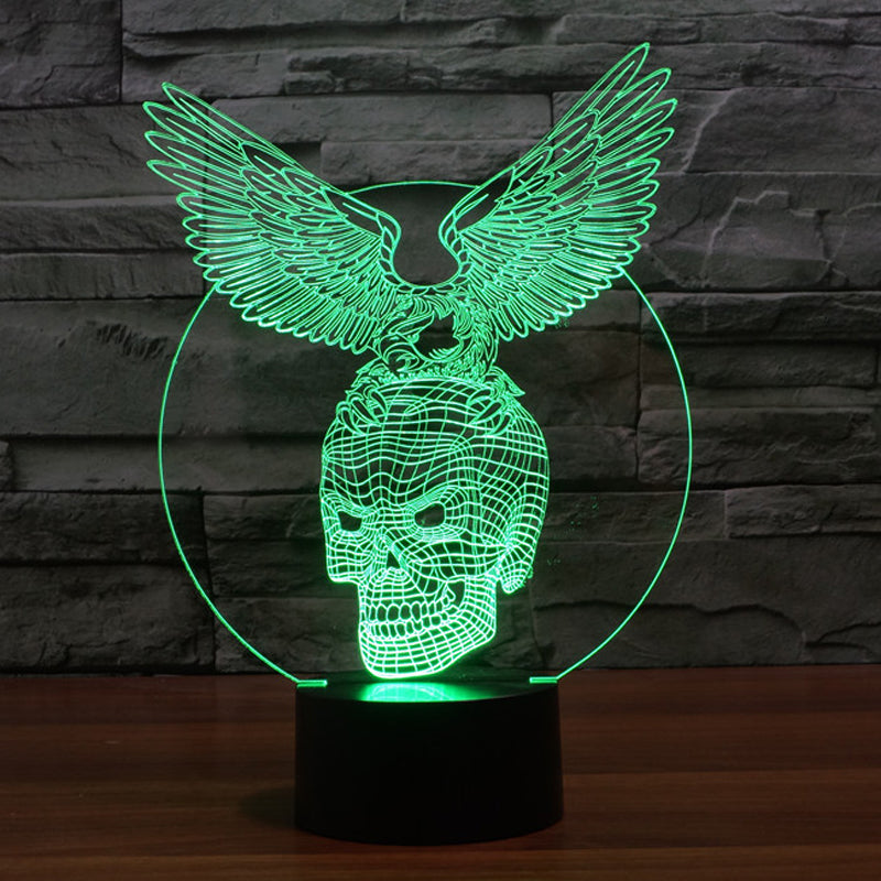 Creative 3D illusion Lamp,Acrylic 7 color changing Eagle&Skull shape LED Night Light usb Atmosphere table Lamp Novelty Lighting
