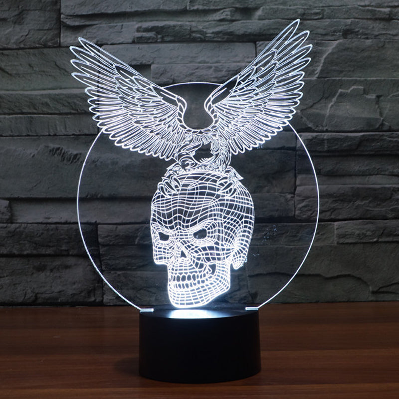 Creative 3D illusion Lamp,Acrylic 7 color changing Eagle&Skull shape LED Night Light usb Atmosphere table Lamp Novelty Lighting