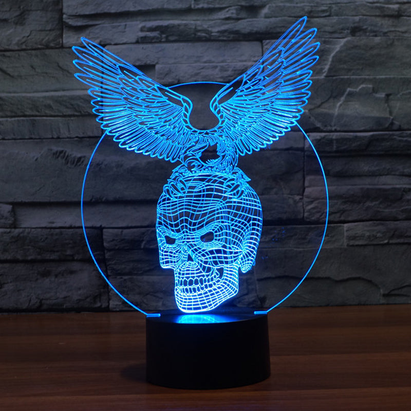 Creative 3D illusion Lamp,Acrylic 7 color changing Eagle&Skull shape LED Night Light usb Atmosphere table Lamp Novelty Lighting