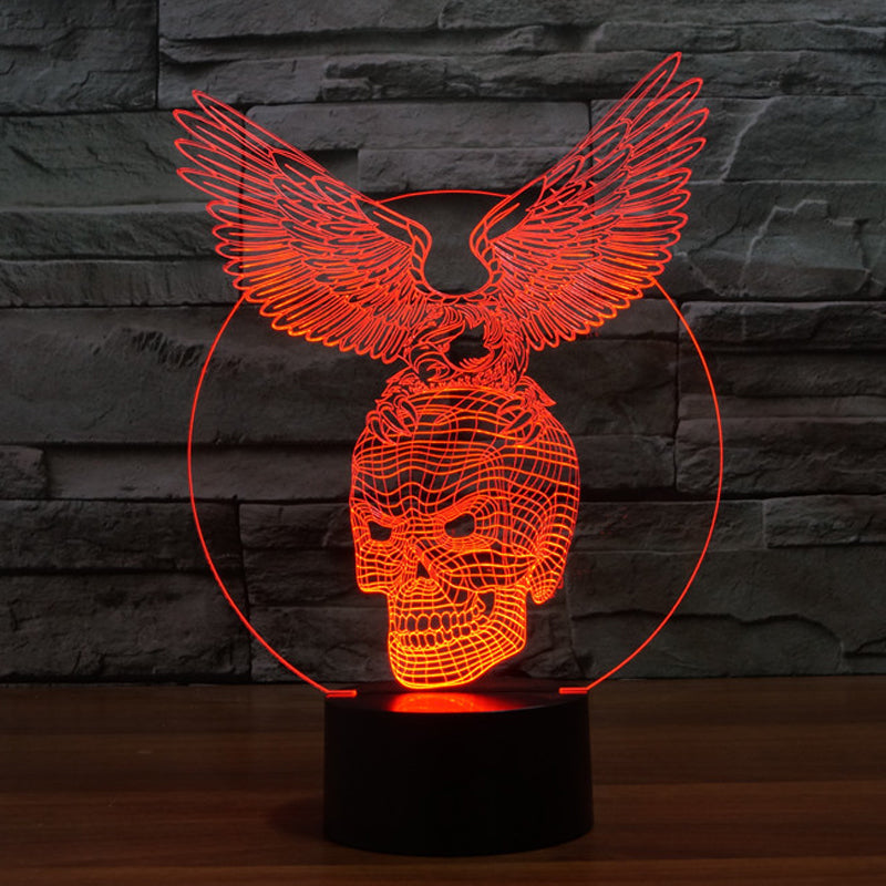 Creative 3D illusion Lamp,Acrylic 7 color changing Eagle&Skull shape LED Night Light usb Atmosphere table Lamp Novelty Lighting