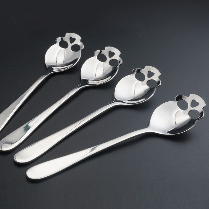 10 spoon/package - Creative Stainless Steel Skull Shape Coffee Sugar Stirring Drink Scoop Spoon Dessert Gothic Tableware Kitchenware Cutlery Gift