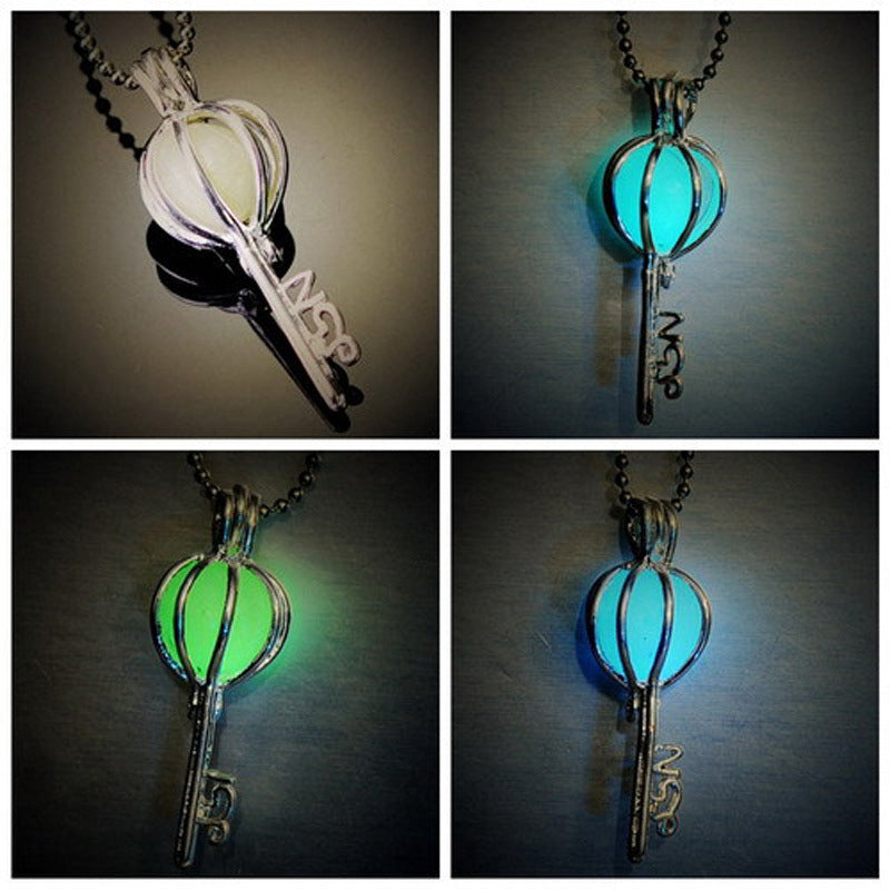 Creative hollow vintage Luminous key locket necklace glow in the dark necklace pendant glowing heart light up jewelry