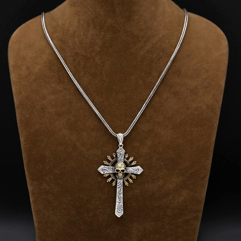 Cross Skull Pendant 100% 925 sterling silver Vintage necklace pendant men women Punk skull Cross Pendant Gift jewelry GP47