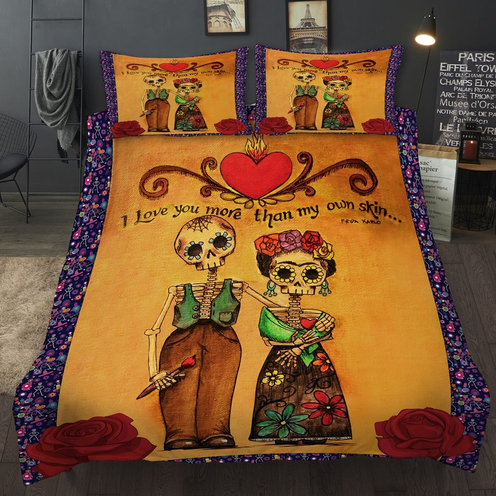 Cute love skull Bedding Set Duvet Cover With Pillowcases