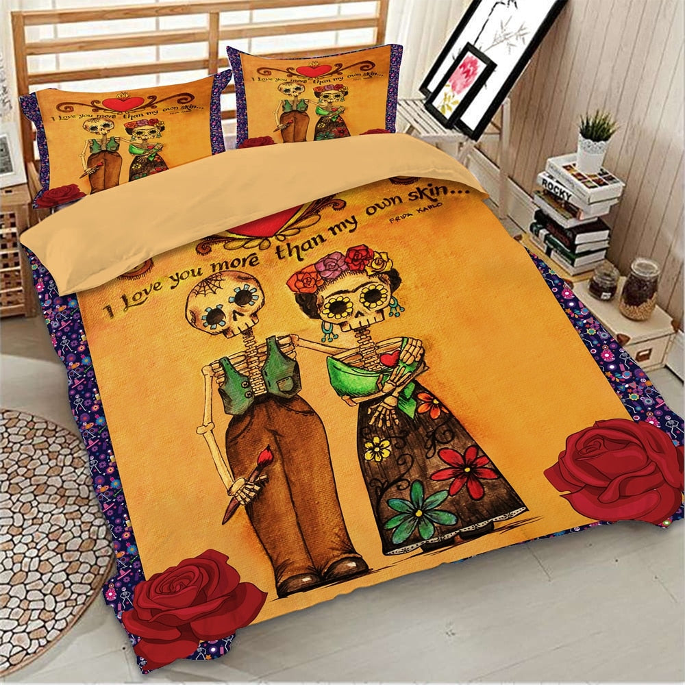 Cute love skull Bedding Set Duvet Cover With Pillowcases