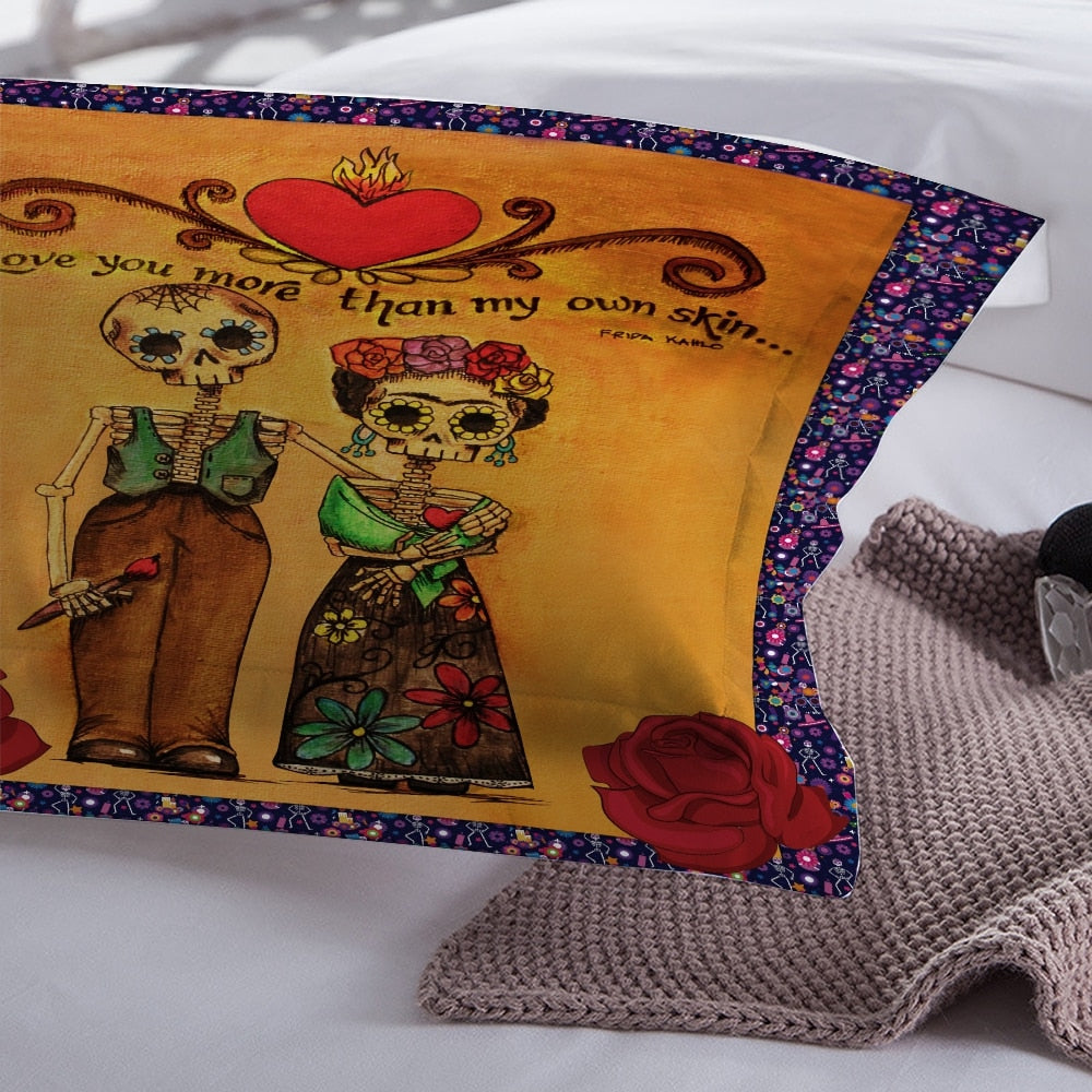 Cute love skull Bedding Set Duvet Cover With Pillowcases