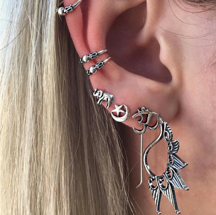 Vintage Bohemia Yoga Elephant Silver Earrings Fashion Jewelry No pierced Ear Cuff Clip Earrings For Women Bijoux