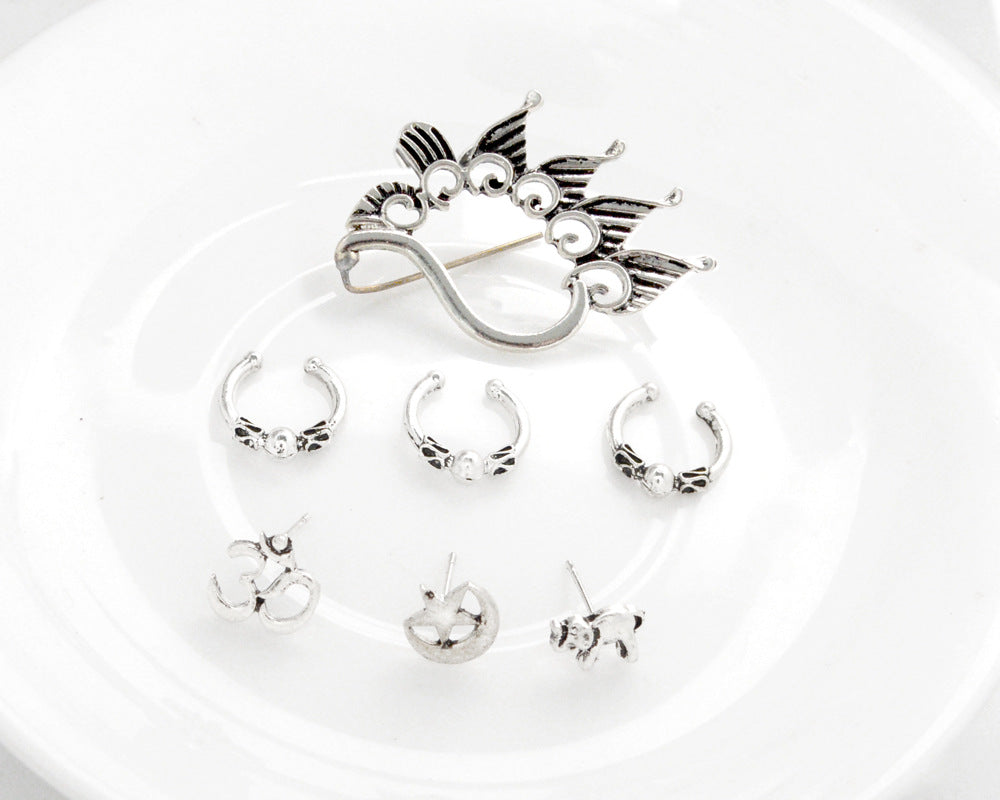 Vintage Bohemia Yoga Elephant Silver Earrings Fashion Jewelry No pierced Ear Cuff Clip Earrings For Women Bijoux