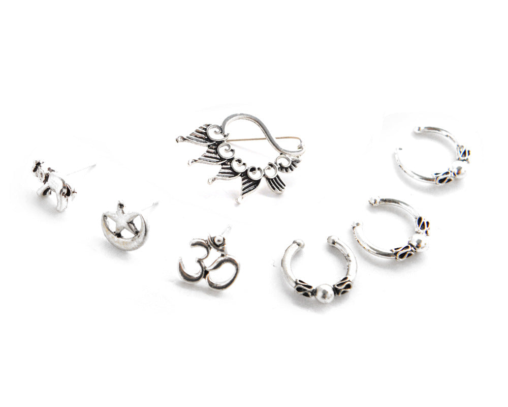 Vintage Bohemia Yoga Elephant Silver Earrings Fashion Jewelry No pierced Ear Cuff Clip Earrings For Women Bijoux