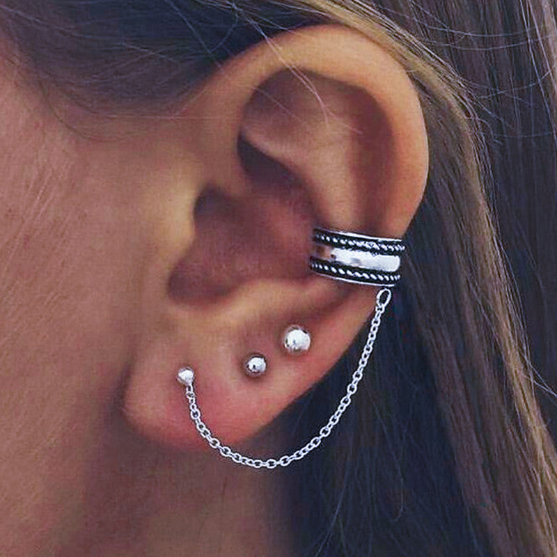 New Arrival Vintage Maxi brincos Elegant Statement Silver Chain Earrings Fashion Jewelry Ear Cuff Clip Earrings For Women