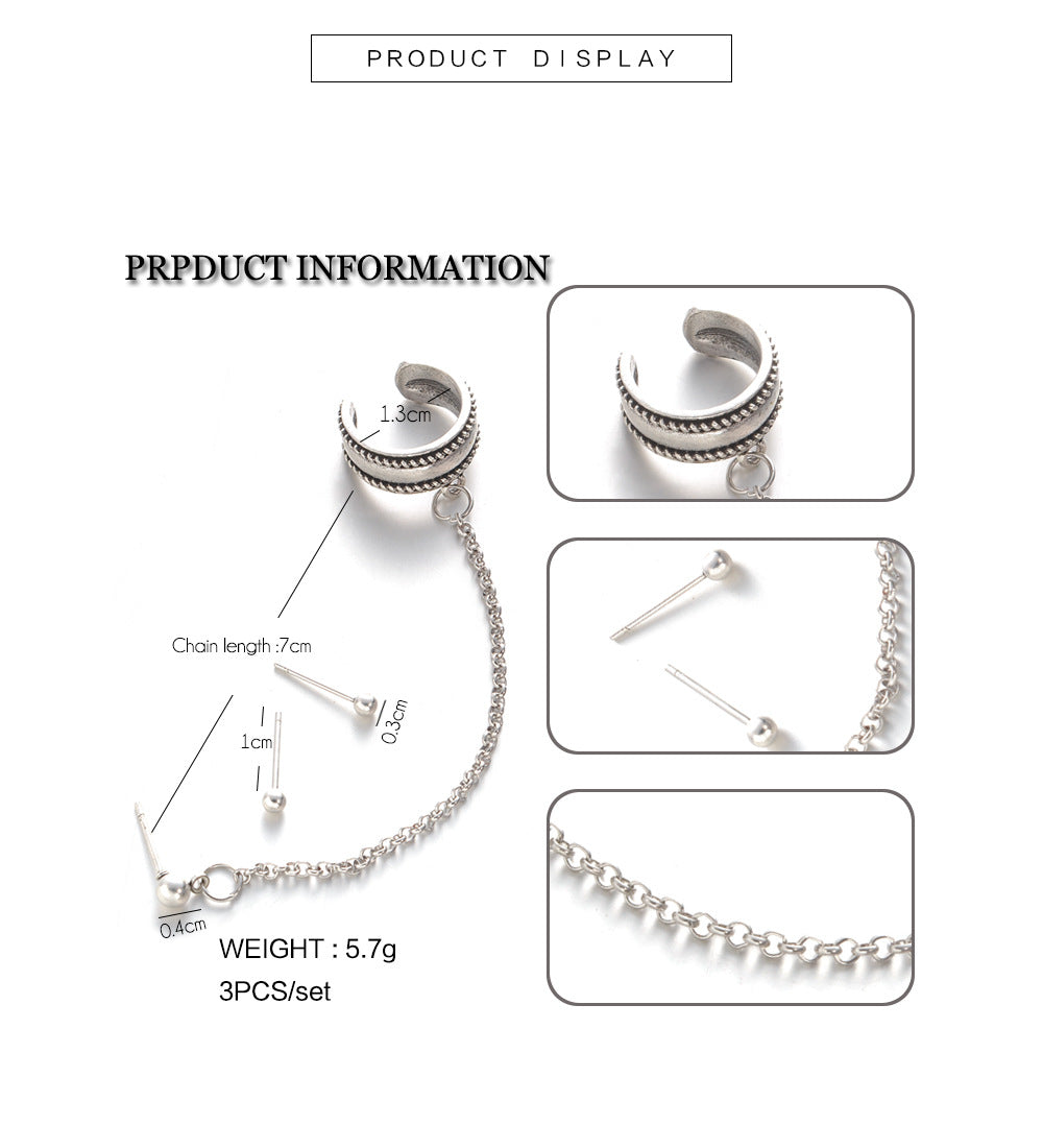 New Arrival Vintage Maxi brincos Elegant Statement Silver Chain Earrings Fashion Jewelry Ear Cuff Clip Earrings For Women