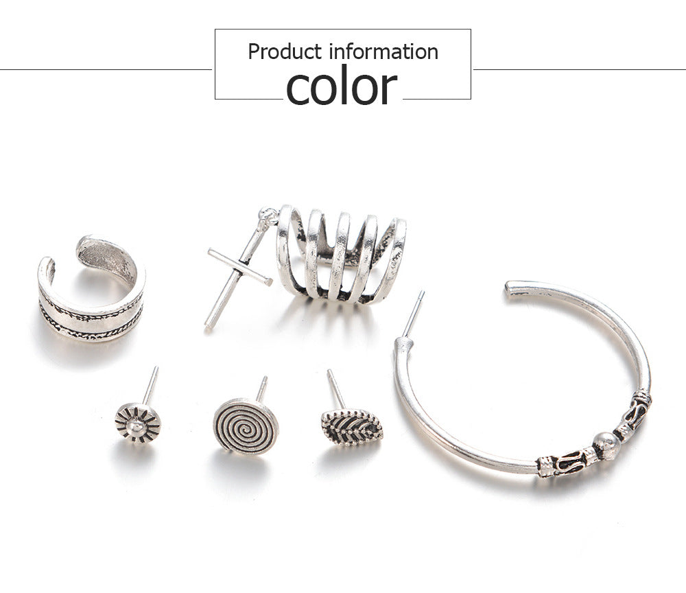 Vintage Hollow Out Silver Ear Cuff Earrings Sun Cross Earrings Fashion Jewelry Clip Earrings For Wedding Women