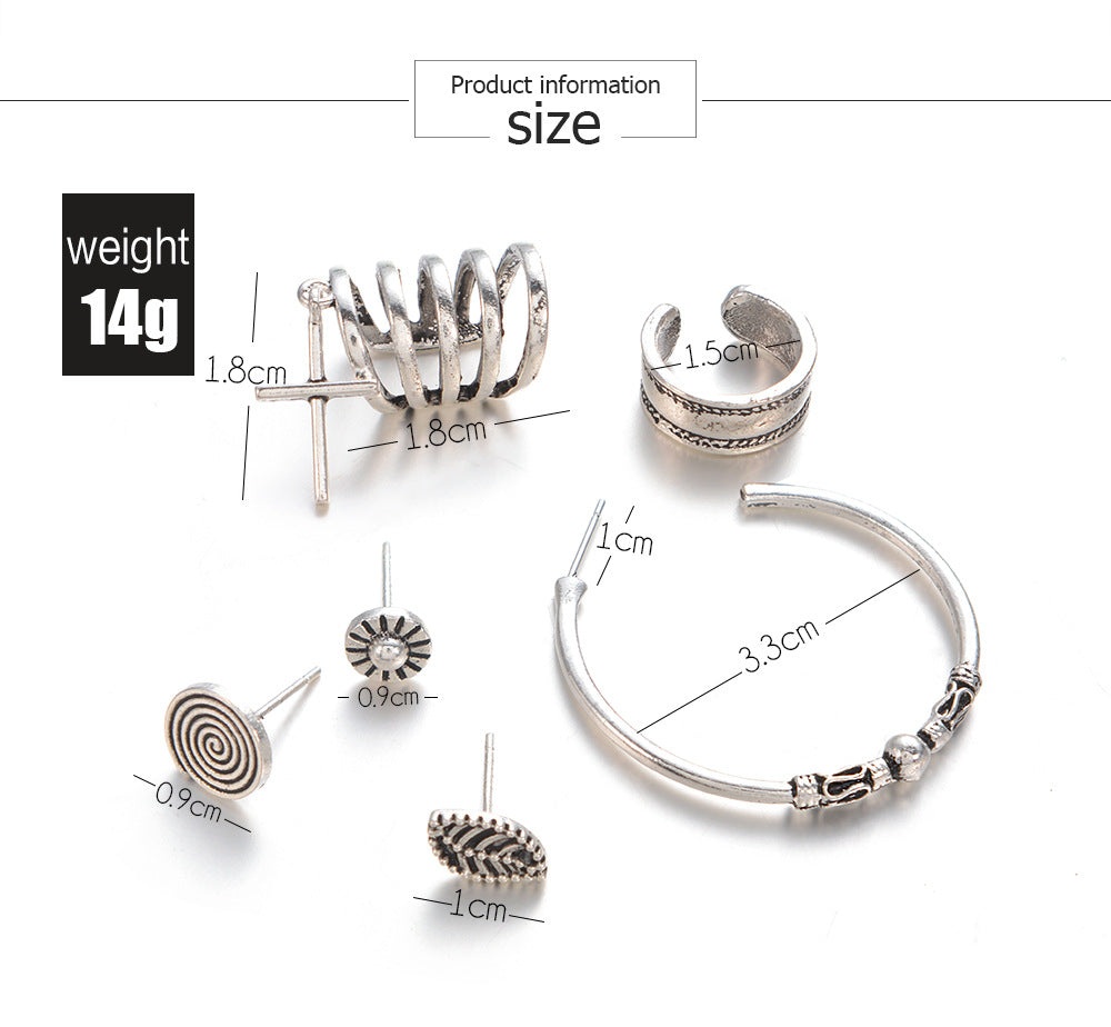 Vintage Hollow Out Silver Ear Cuff Earrings Sun Cross Earrings Fashion Jewelry Clip Earrings For Wedding Women