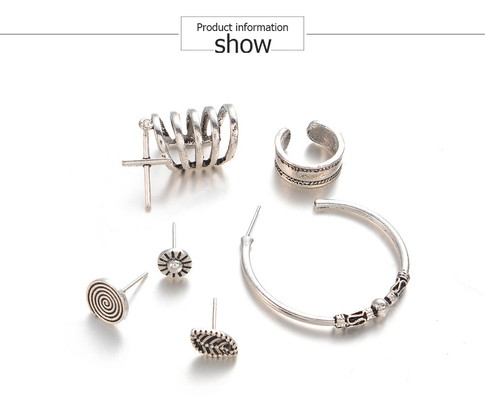 Vintage Hollow Out Silver Ear Cuff Earrings Sun Cross Earrings Fashion Jewelry Clip Earrings For Wedding Women