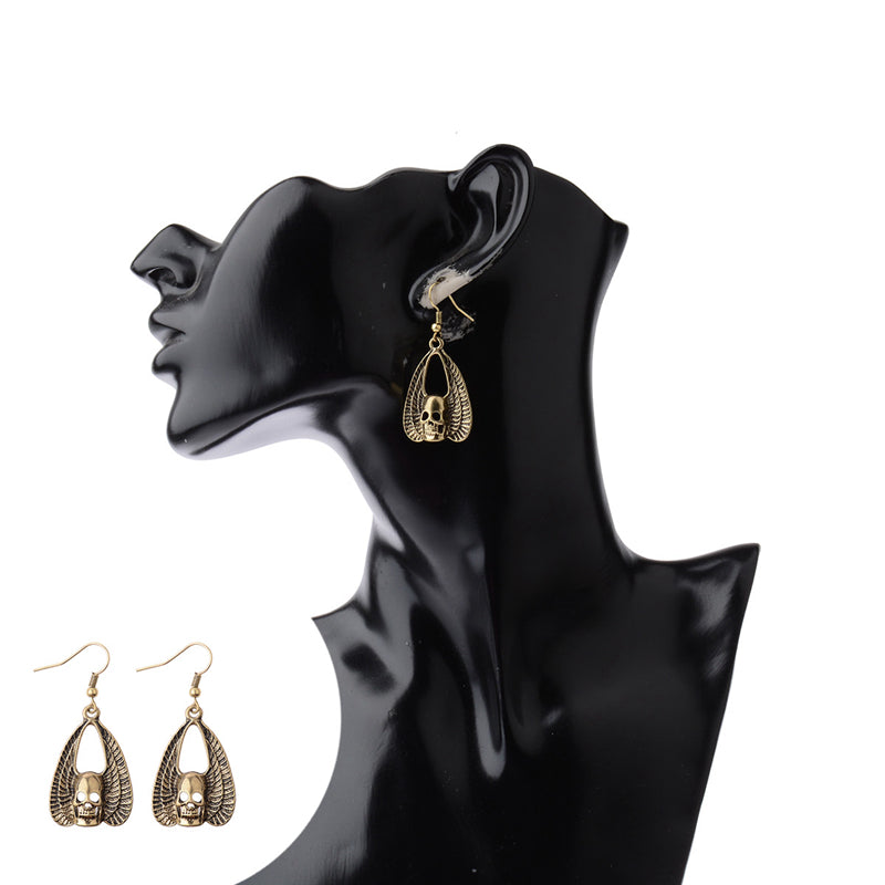 New Arrival Golden Skull Earrings Wing Punk Style Women Awesome Skeleton Dangle Earrings Skull Earrings