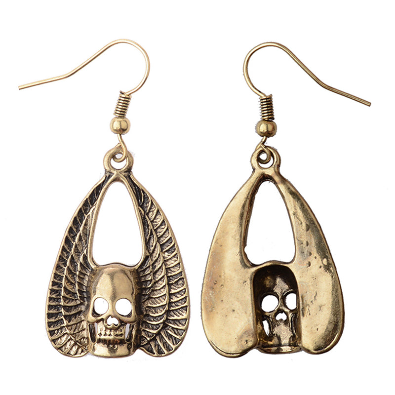 New Arrival Golden Skull Earrings Wing Punk Style Women Awesome Skeleton Dangle Earrings Skull Earrings