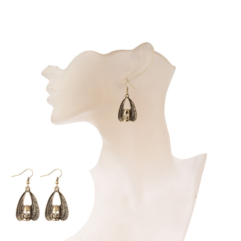New Arrival Golden Skull Earrings Wing Punk Style Women Awesome Skeleton Dangle Earrings Skull Earrings