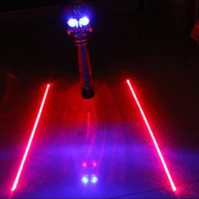 Outdoor Camping hiking sports Skull Head Shaped 2 Laser Beam and 5 LED Rear Tail Light Lamp Safety Rear Light