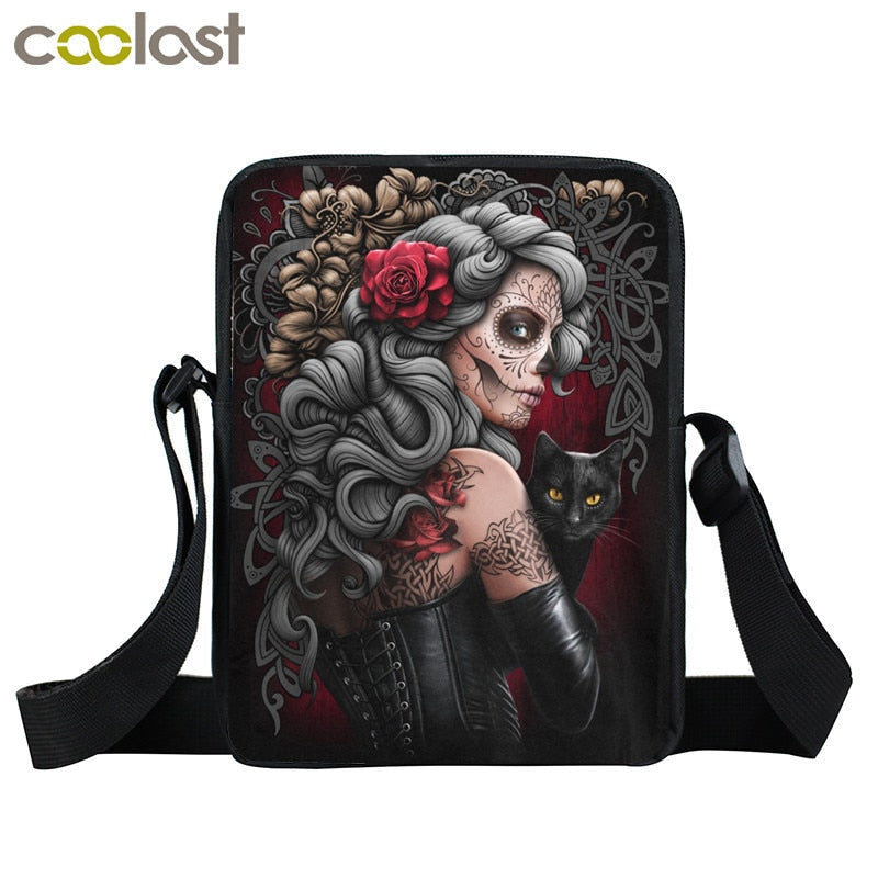 Dark Gothic Angel Skull Mini Messenger Bag Girls Ladies Shoulder Bags Grim Reaper Punk Women Cross Bag Kids Gift Bags Bookbag
