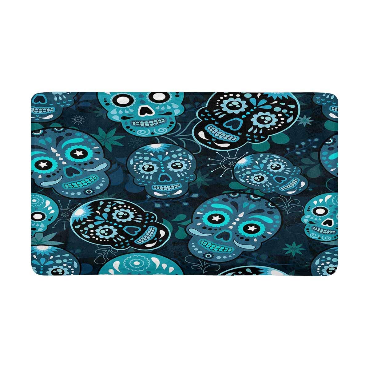 Day Of the Dead Colorful Sugar Skull with Floral Door Mat Floor Carpet