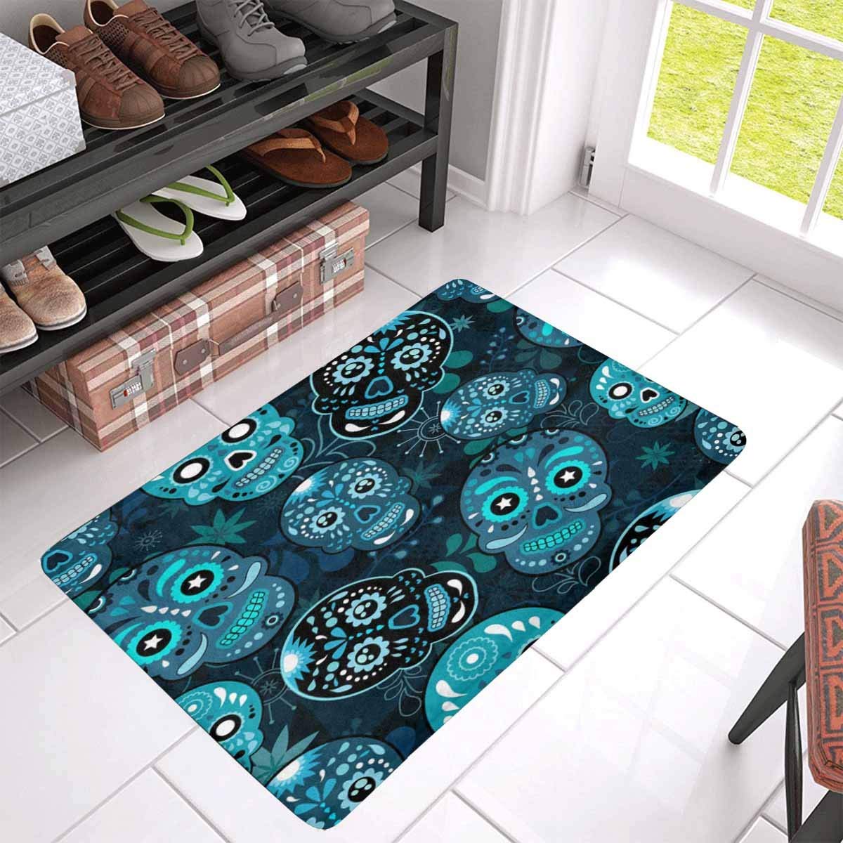 Day Of the Dead Colorful Sugar Skull with Floral Door Mat Floor Carpet