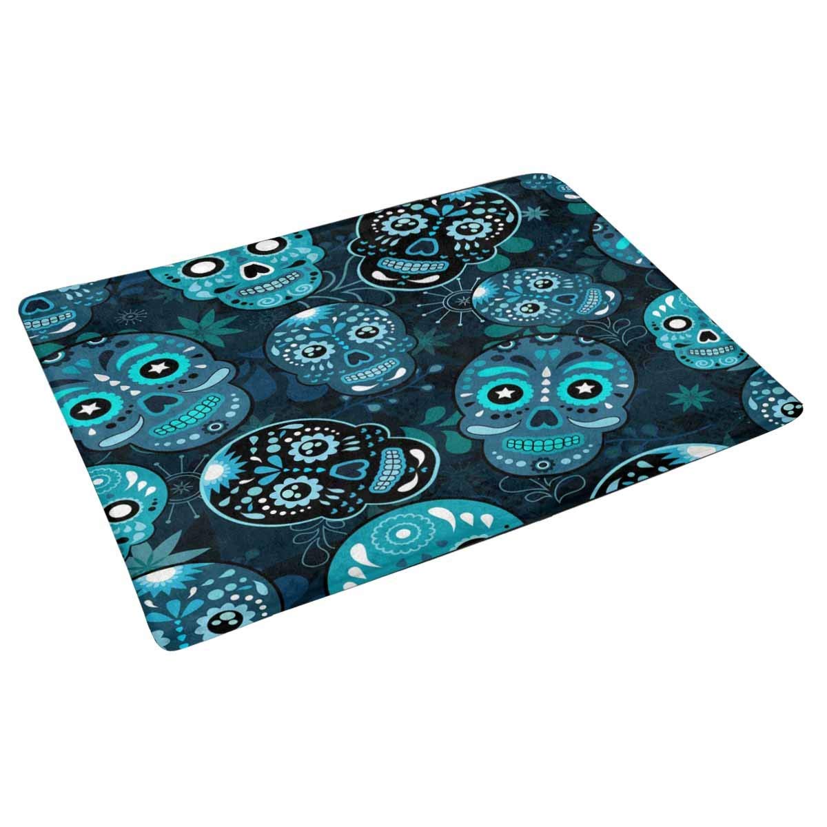 Day Of the Dead Colorful Sugar Skull with Floral Door Mat Floor Carpet