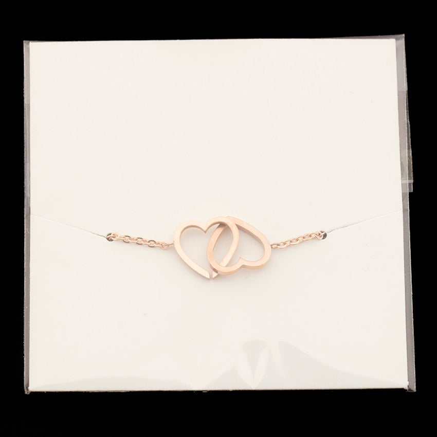 Double Heart Charm Bracelet For Women Rose Gold Pulsera Jewelry Stainless Steel Chain Armbanden Bijoux Femme Bridesmaid Gifts