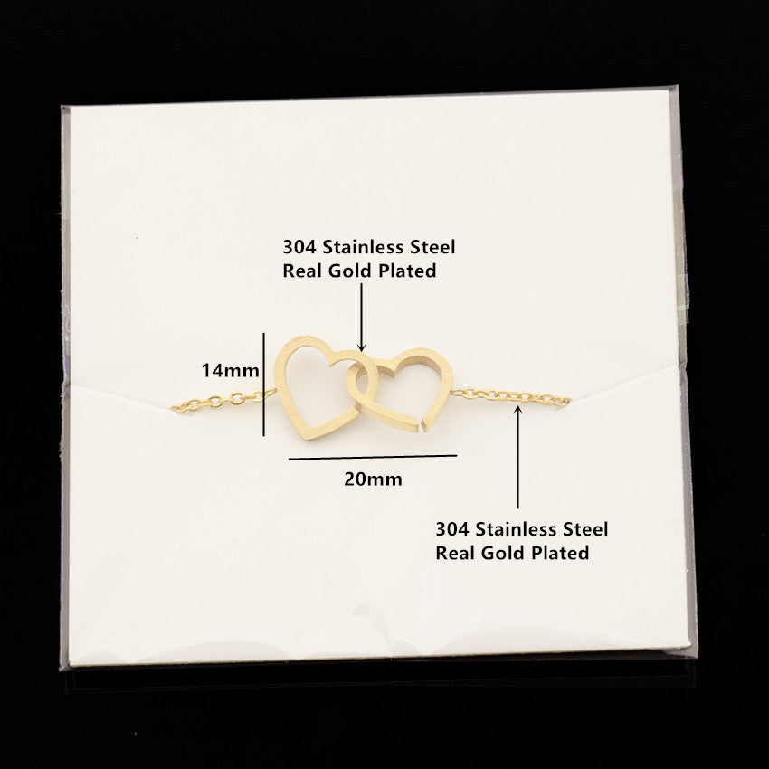 Double Heart Charm Bracelet For Women Rose Gold Pulsera Jewelry Stainless Steel Chain Armbanden Bijoux Femme Bridesmaid Gifts