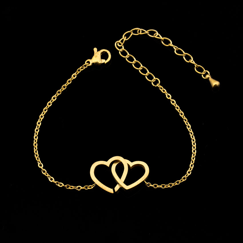 Double Heart Charm Bracelet For Women Rose Gold Pulsera Jewelry Stainless Steel Chain Armbanden Bijoux Femme Bridesmaid Gifts