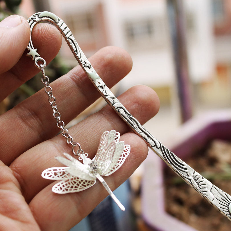 Dragonfly bookmark GLOW in the DARK fashion classics Sun moon and Stars Three layer handmade metal alloy bookmark 123*23MM