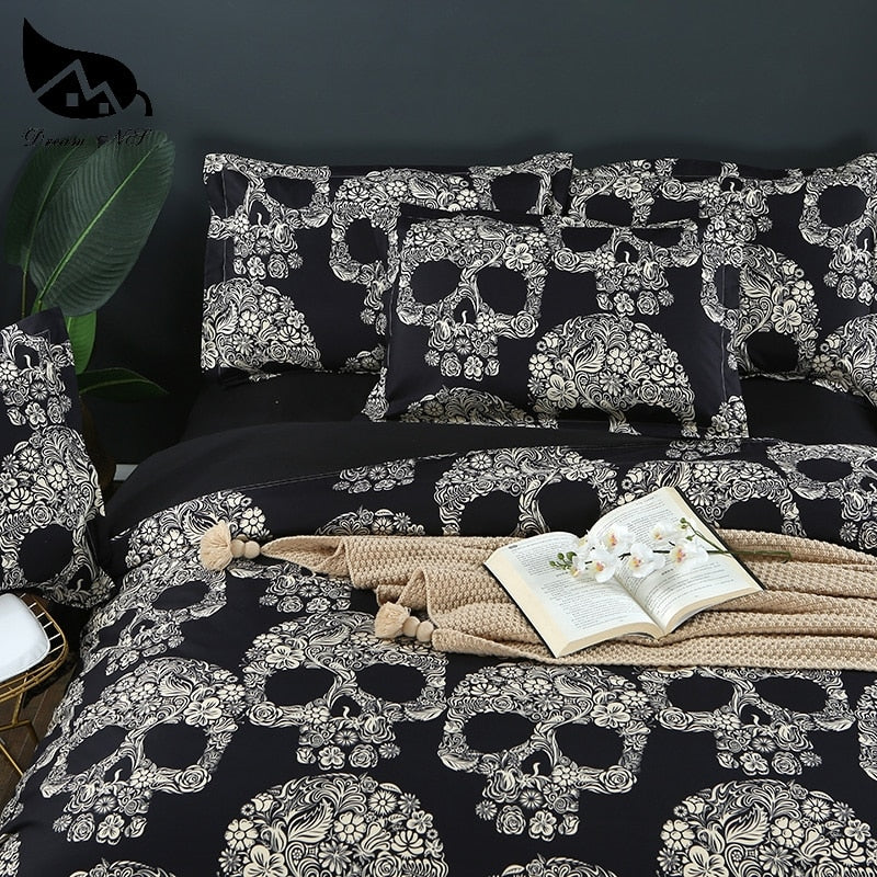 Flower Skull Beddings and Bed Sets Black Color Duvet Cover