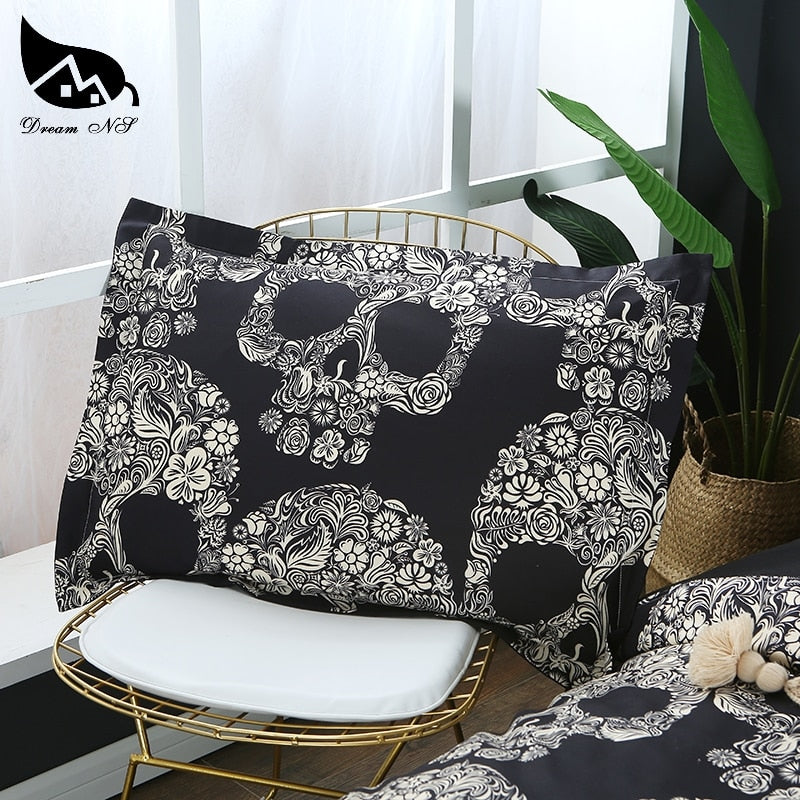 Flower Skull Beddings and Bed Sets Black Color Duvet Cover