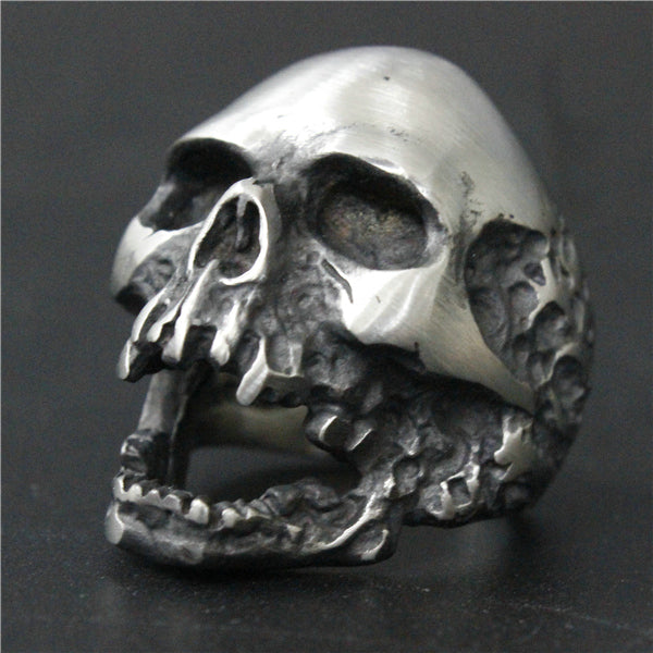 Size 7~15 Heavy Dull Polishing Death Skull Ring Big Month 316L Stainless Steel Jewelry Real Cool Skull Biker Ring