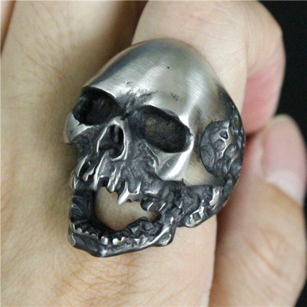 Size 7~15 Heavy Dull Polishing Death Skull Ring Big Month 316L Stainless Steel Jewelry Real Cool Skull Biker Ring