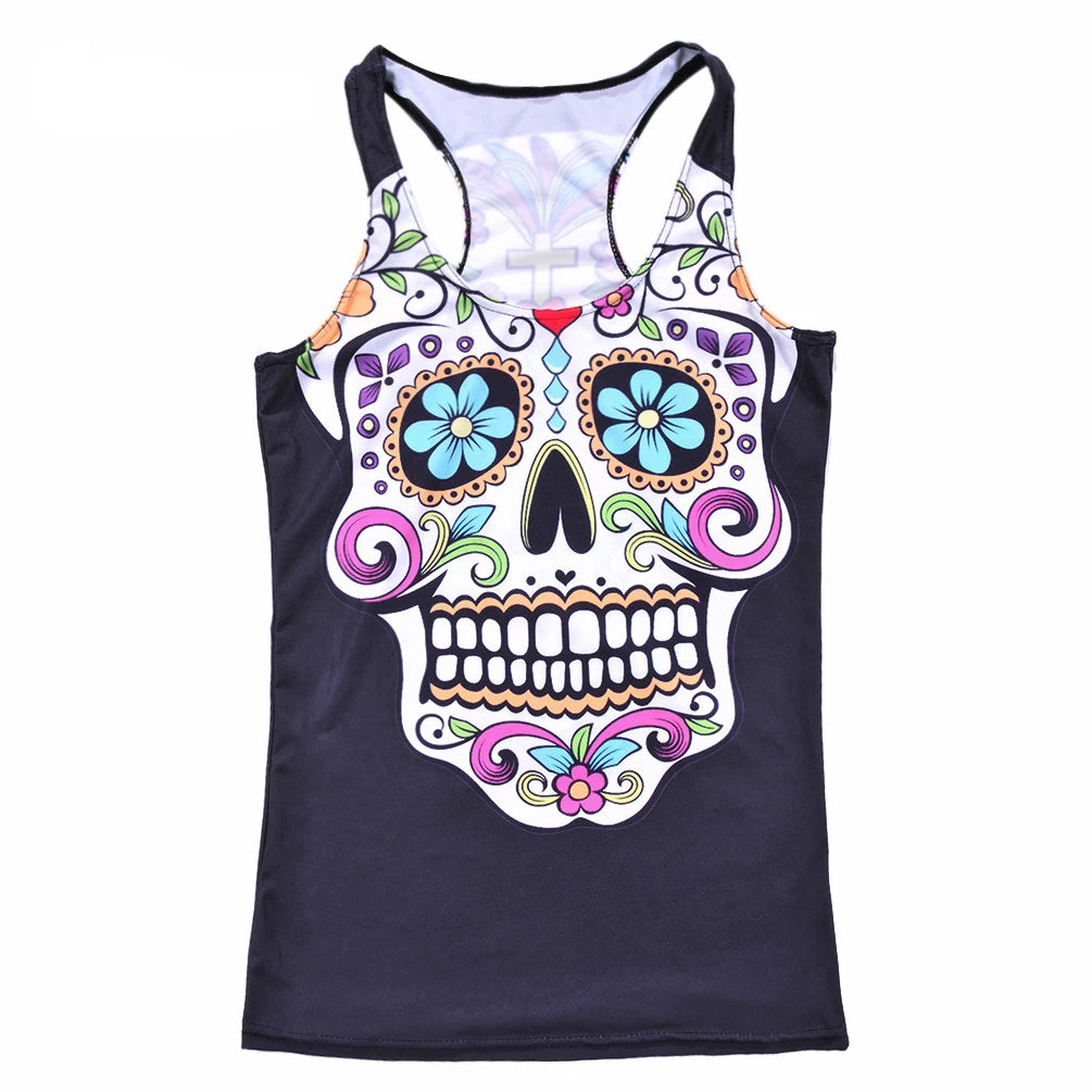 Sexy women's tank cross Skull flower vine Tanktop