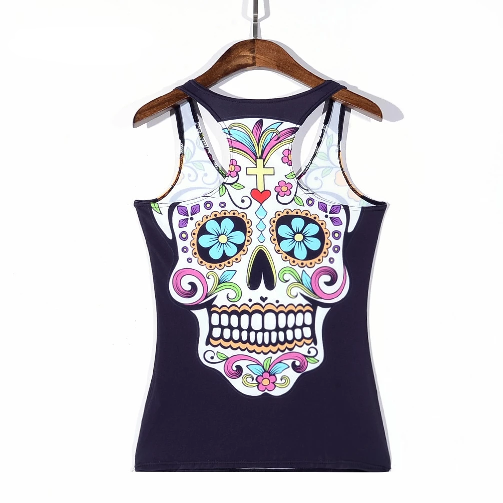 Sexy women's tank cross Skull flower vine Tanktop