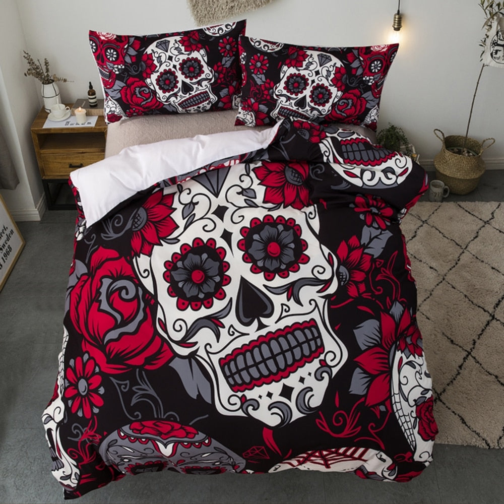 Bedding Set 3D sugar Duvet cover Pillowcase Style  Black&RED Skull