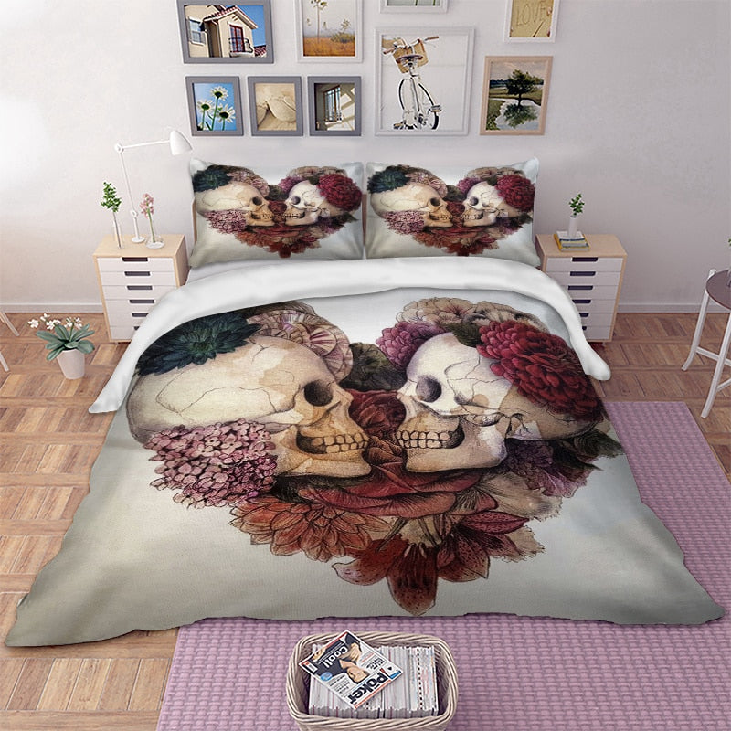 Duvet Cover skull heart 3D Digital Printing Bedding Sets twin full queen king size